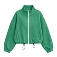 thumbnail image 5 of Antinious Women Casual Zip Jacket Collar Drawstring Pocket Solid Long Sleeve Comfy, 5 of 5