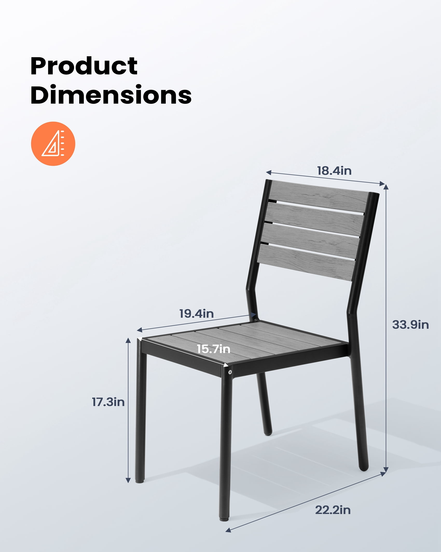 Pellebant Set of 2 Outdoor Aluminum Dining Chairs Patio Armless Chairs in Gray