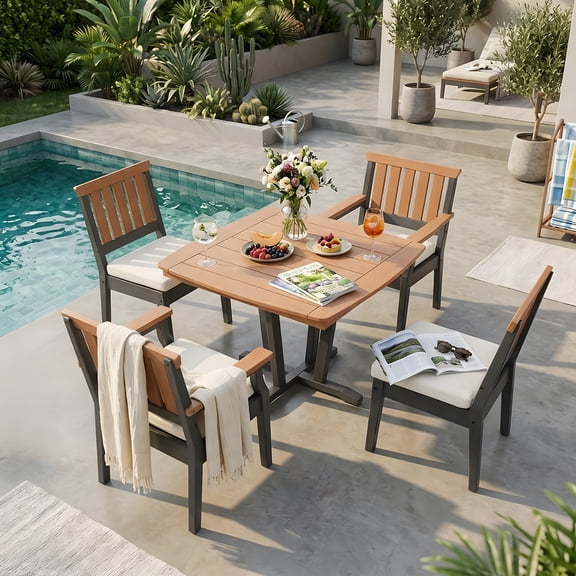 OTSUN 5 Pcs Outdoor Patio Furniture Set, Front Porch Furniture with 2 Armchairs 2 Armless Chairs and HDPE Table Patio Sectional for Garden Terrace & Backyard