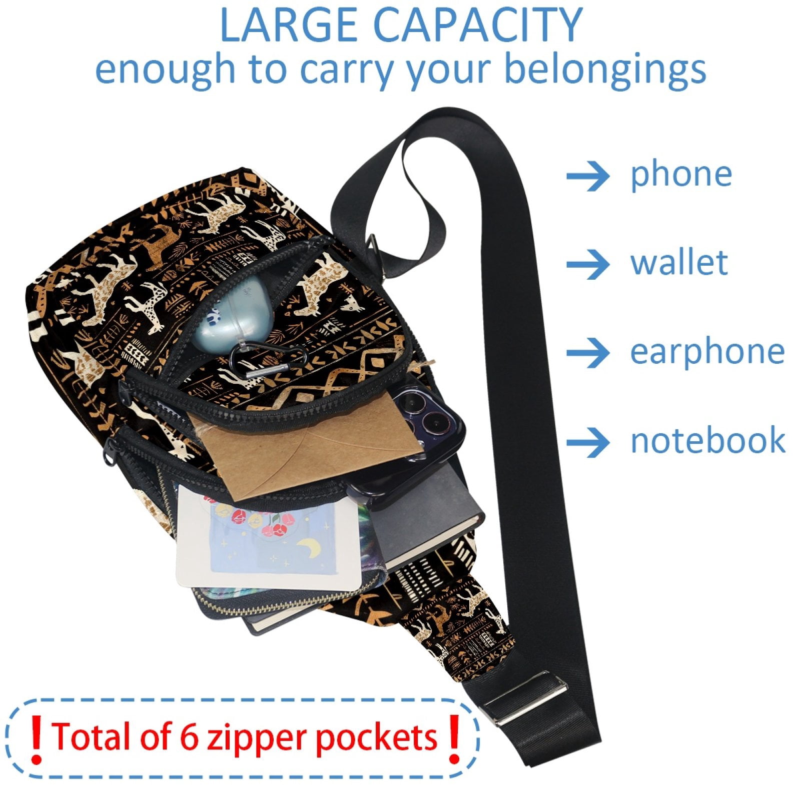 ERJLKXP Vintage African Tribal Animals Small Mens Women Crossbody Chest Bag, Travel Over Shoulder Sling Bag Backpack Men Side Bag,Daypack