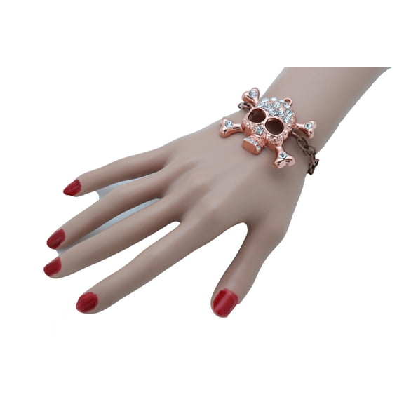 Women Brown Bronze Metal Chain Bracelet Fashion Jewelry Skull Charm