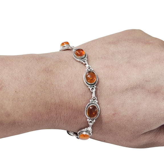 Baltic Amber Gemstone Bracelet, Natural Baltic Amber Bracelet, Handmade 925 Sterling Silver jewelry, Silver bracelet, Bracelet for anniversary, Christmas Gift, Womens Bracelet Bangle Gift