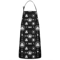 Black Gothic Moon Star Face Pattern Apron-Garden Aprons for Women with Pockets-Cotton Linen Waterproof Kitchen Cooking Gardening Aprons Adjustable for Kitchen,Cooking,BBQ and Salon 33x27 Inch
