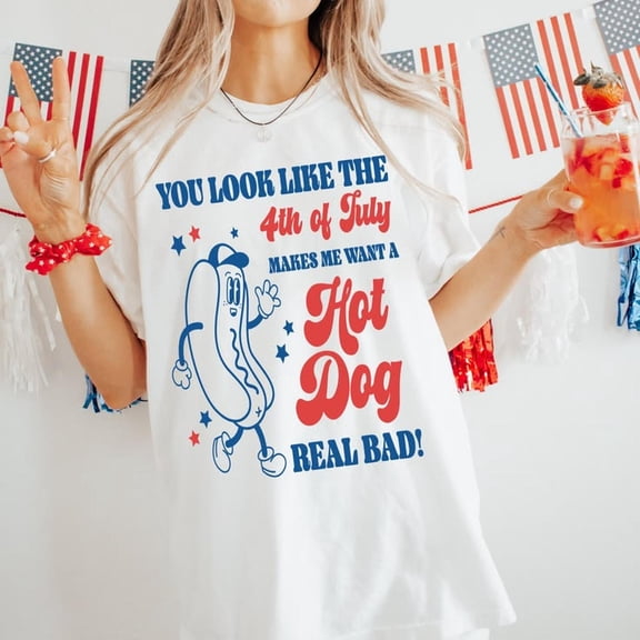 Funny 4th of July Tee _ Patriotic Hot Dog Women's Shirt