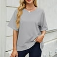 thumbnail image 2 of Savings Womens Summer Basic Plain Tee Shirts Crew Neck Tunic Blouses Loose Oversized Short Sleeve Tops Dressy Flowy T Shirts Going Out Hiking Running Tees Costume, 2 of 7