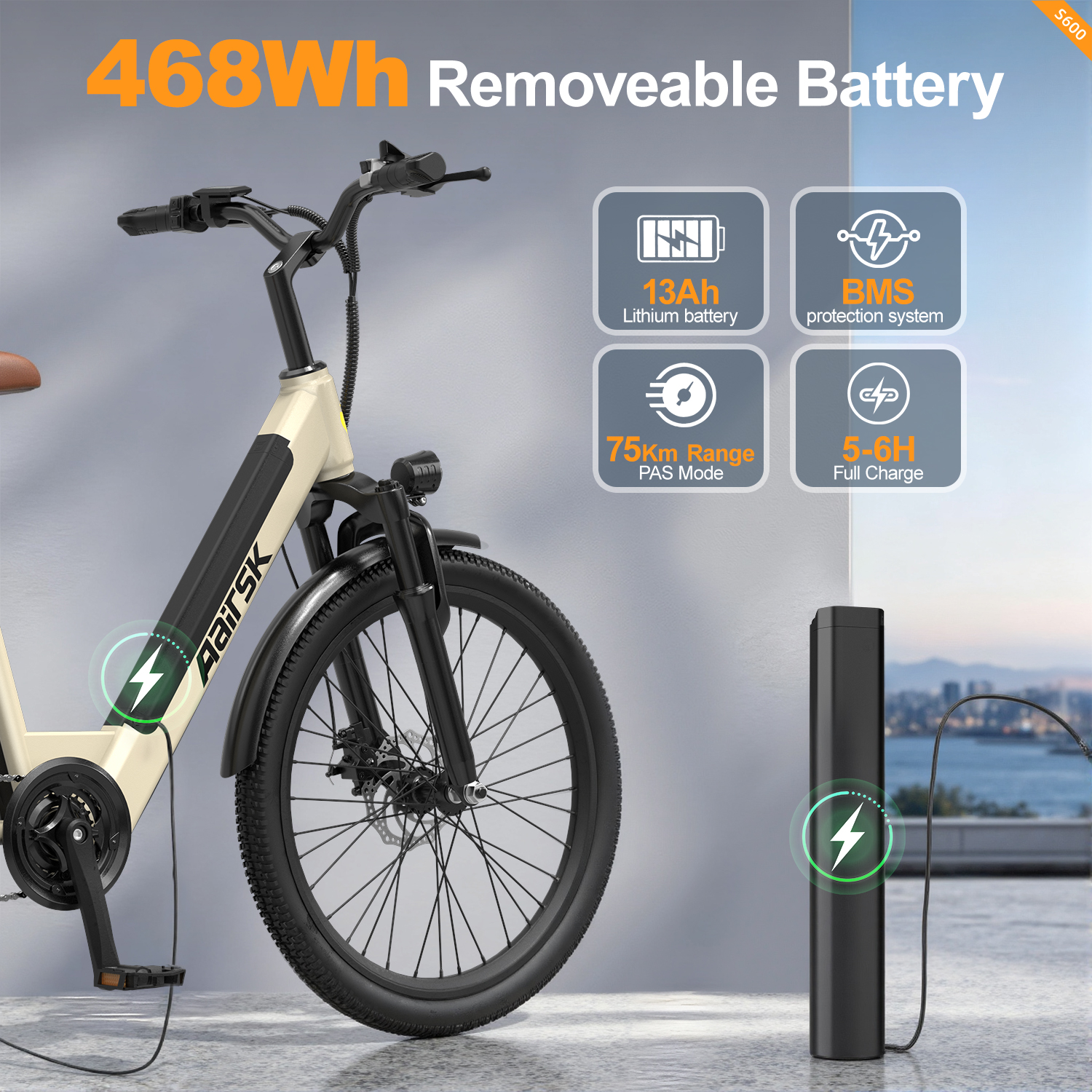 Unibike 250W Electric Bike for Adults, 36V 13AH Removeable Battery, 26'' City Bicycle, 15MPH Commuter Women Ebike