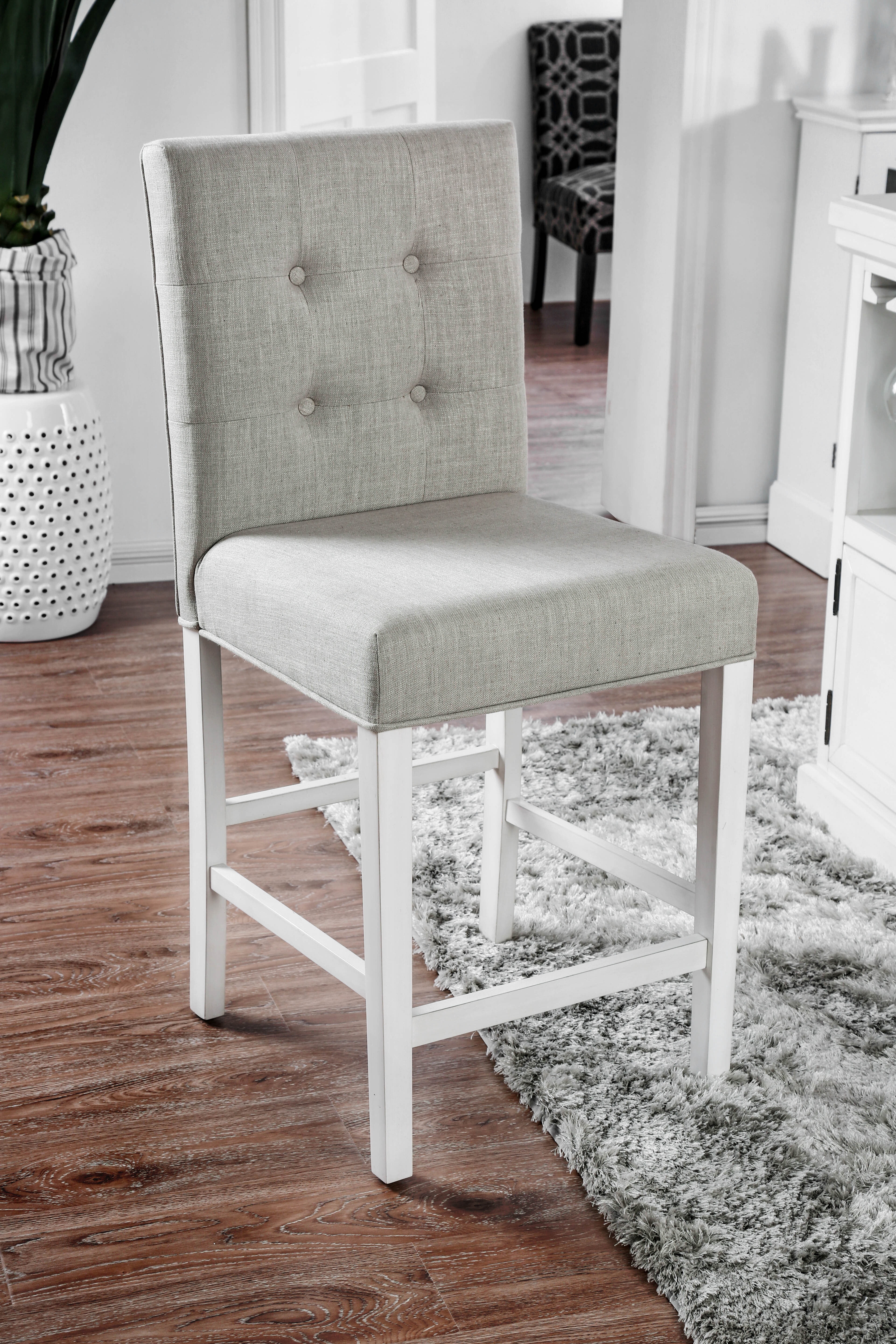 Furniture of America Alana Transitional Upholstered Counter Height Dining Chairs - Set of 2, White Gray