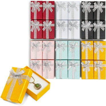 Bright Creations 24 Pack Jewelry Gift Box Set with Lids and Ribbon Bows, Bulk Small Cardboard Boxes for Ring Necklace Bracelet Earrings Display (6 Colors, 2 x 3 x 1 in)