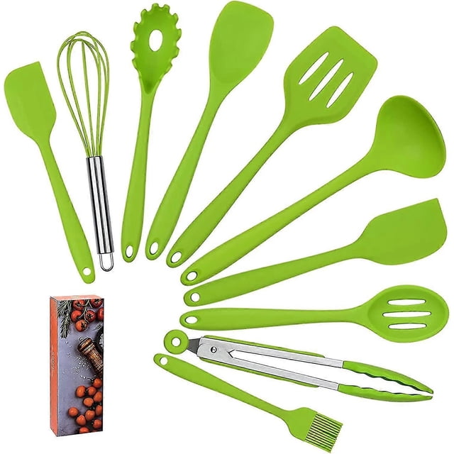 Juego de utensilios de cocina de silicona para el hogar (10 piezas), resistentes al calor, antiadherentes y antirayaduras.