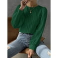 thumbnail image 6 of Women'S Long Sleeve Scoop Neck Pleated Front Fitted Blouse Tops Dark Green S, 6 of 9