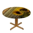 thumbnail image 3 of HAOXIT Round Tablecloth Sunflower Table Cover Retro Sunflowers On Wooden Board Table Cloth for Round Tables Decorative Tablecloth for Dining Party Camping 31-35, 3 of 8