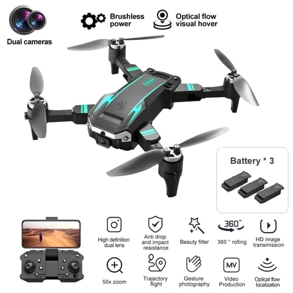 S6 Pro Drone with HD Camera, RC Airplanes, Brushless Motor ,Four-Sided Obstacle Avoidance Fixed Height,Four-Axis Aircraft,3 Battery