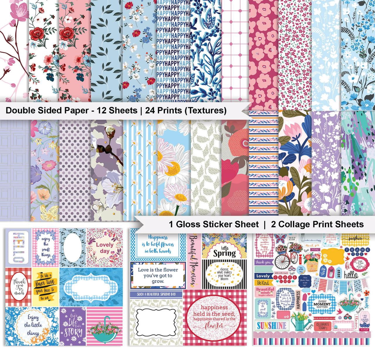 Inkdotpot Spring Blossom Flower Theme Collection Double-Sided Scrapbook Paper Kit Cardstock 12"x12" Card Making Paper Pack With Sticker Sheet - 16 Pages - Multicolor
