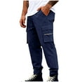 thumbnail image 5 of Kilaqueen Cargo Pants for Men Solid Color Drawstring Elastic Waist Pants with Pockets Hiking Travel Athletic Stretch Pants, 5 of 8