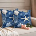 thumbnail image 2 of Navy Blue Coastal Outdoor Waterproof Pillow Covers, Nautical Beach Starfish Coral Summer Decorative Square Throw Pillowcase Sofa Cushion Sham for Patio/Couch/Chair, 18"x18" 2 Pack, 2 of 8