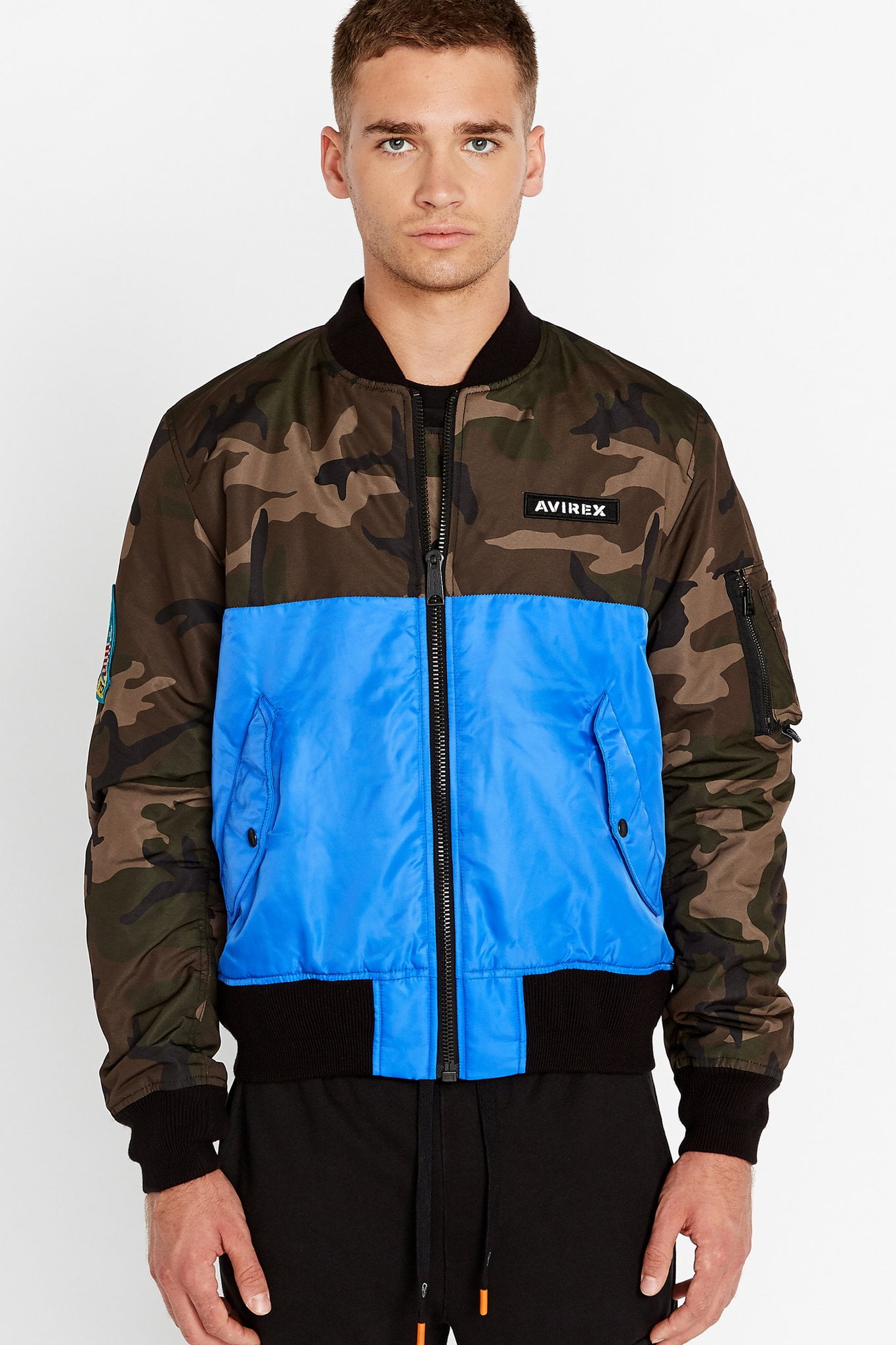 Avirex CAMO/ROYAL Color-Blocked MA-1 Bomber Jacket, US X-Large