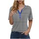 thumbnail image 1 of Camiseta de Manga Corta para las Mujeres con Cuello en V de Impresión de Rayas con Botón, Blusa Casual para el Hogar Y Diario, 1 of 5