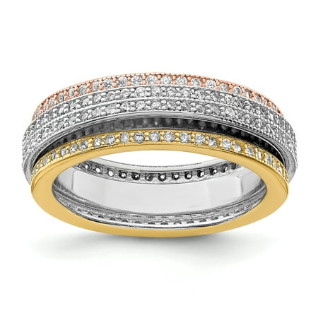 - 925 Sterling Silver Tri Color Yellow White Gold Eternity Motion Band Ring Size 6.00 For Women