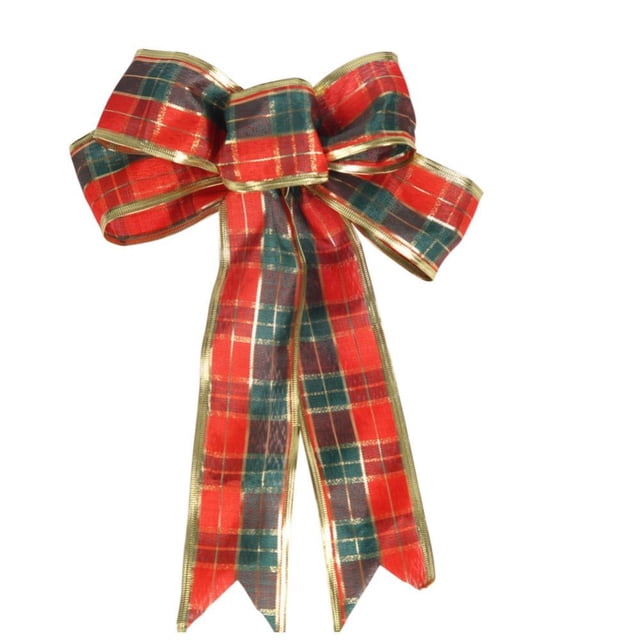 Christmas Tree Topper Bow, Multi-color Wreath Bows Handmade Christmas Burlap Craft Wrapping Bow, 9.4 x 7.5 Inch