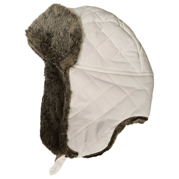 Womens White & Brown Water Resistant Quilted Trapper Hat