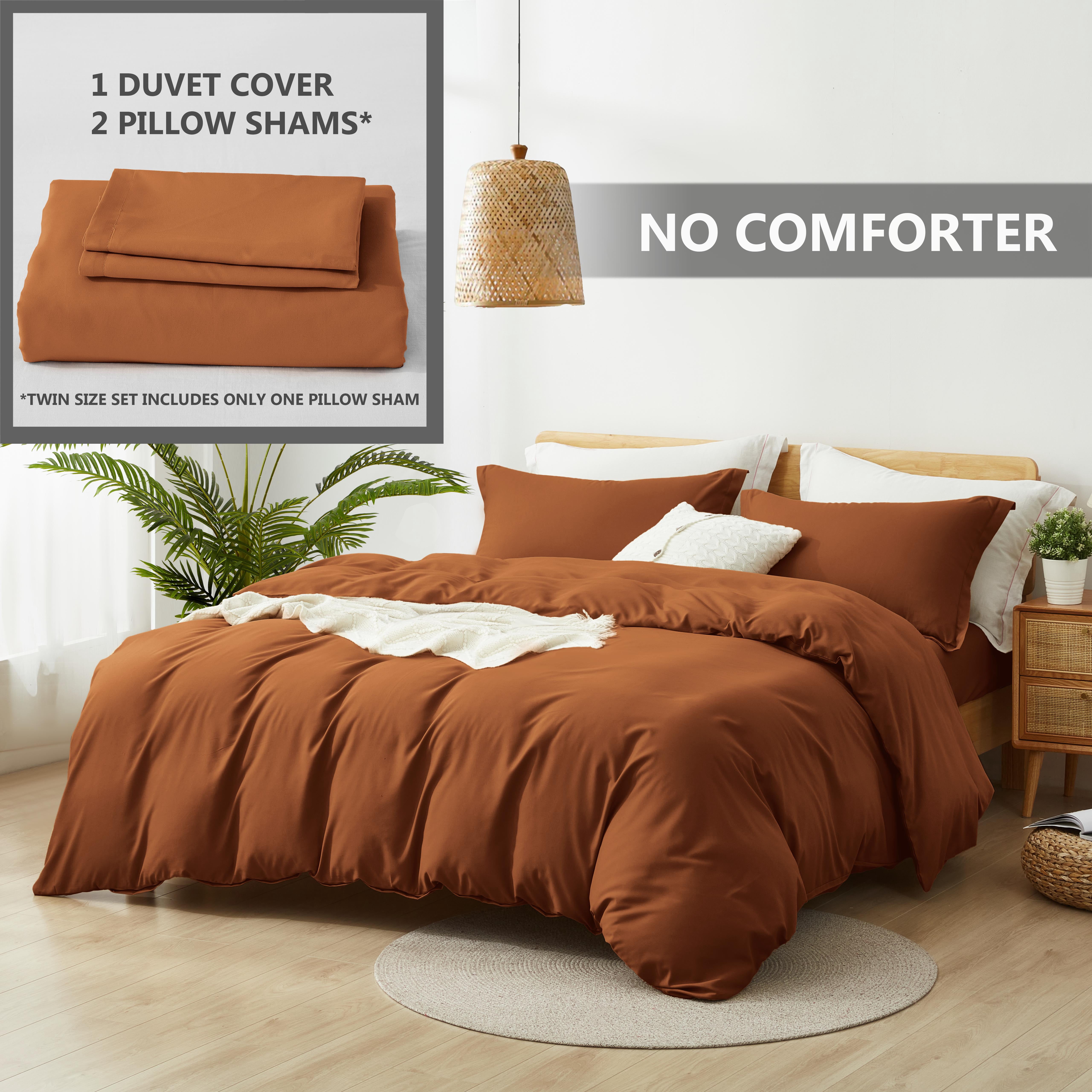 Alazuria Duvet Cover Set Soft Prewashed Microfiber with zipper and 4 corner ties Caramel Terracotta color Twin size ( 90" x 68" )