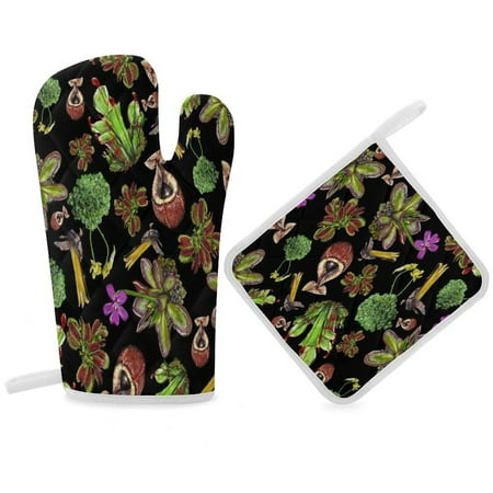 

Carnivorous Plants Black Background Oven Gloves And Pots Stand Set Oven Gloves And Pot Racks Pot Racks And Oven Gloves Set