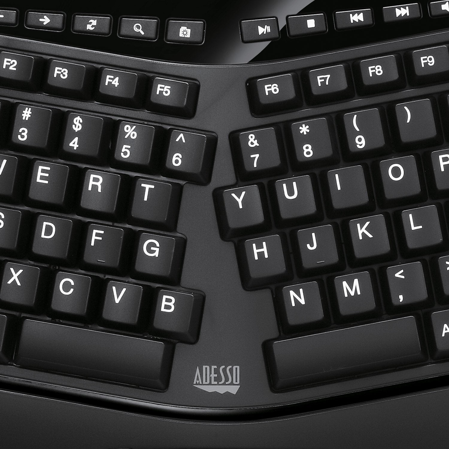 Adesso AKB-450UB Ergonomic Touchpad Keyboard Wired USB Split Key Design Built in Palm Rest 104 Keys 20 Internet Multimedia Hotkeys Quiet Membrane Switches for Windows PC Computer Black