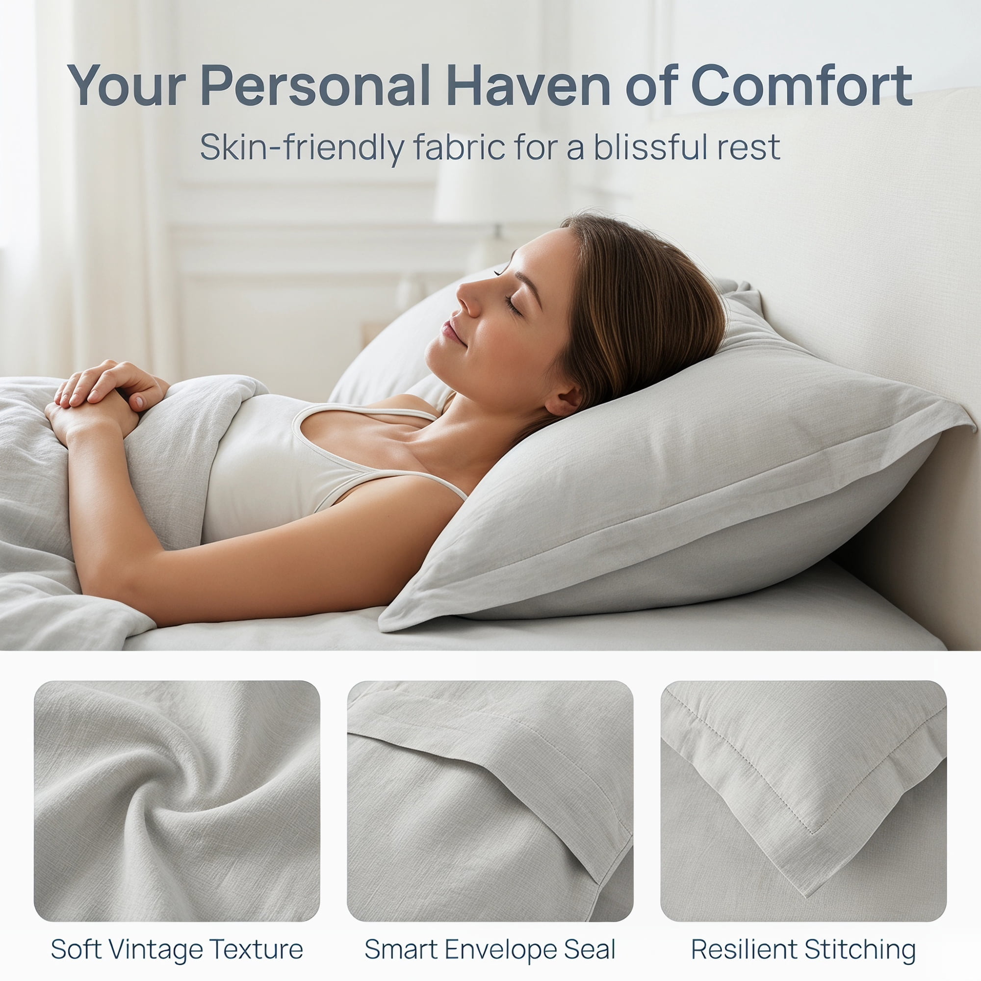 Unique Bargains Silk Pillowcase Set Smooth Cooling Envelope Closure Light Gray