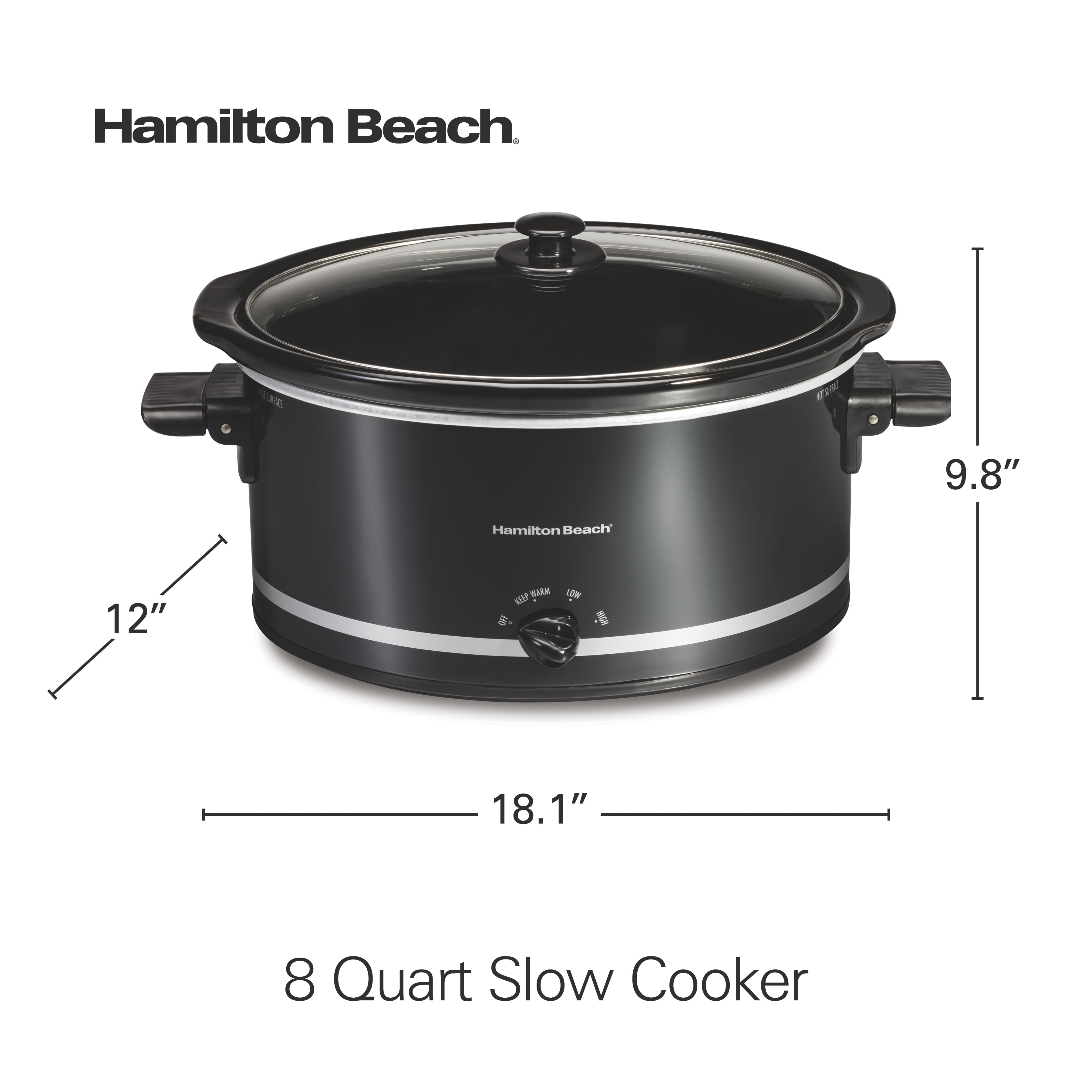 Hamilton Beach This Hamilton Beach 8 Quart Slow Cooker has a mess-free lid  rest and extra-large capacity. It's perfect for game-day chili or serving a  large family. It holds a 6 lb