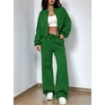 thumbnail image 4 of Women'S 2 Piece Outfits Sweatsuit Zip Up Long Sleeve Sweatshirt with Wide Leg Sweatpants Green XL, 4 of 8