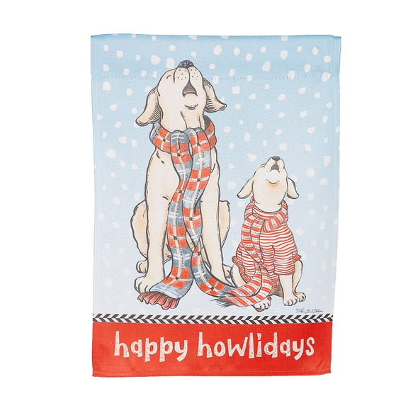 Evergreen Winter Pups Suede Garden Flag 12 x 18 Inches Indoor Outdoor Decor