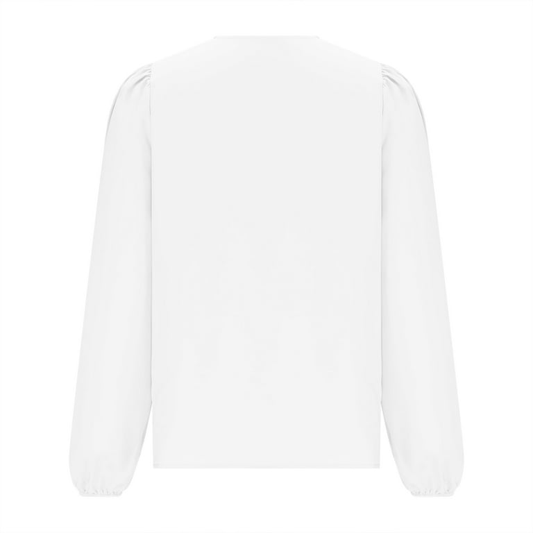 JGGSPWM Women's Cowl Neck Dress Blouse Plus Size Long Sleeve Solid Shirts  Cozy Balloon Sleeve Chiffon Shirts Business Casual Tops White M 