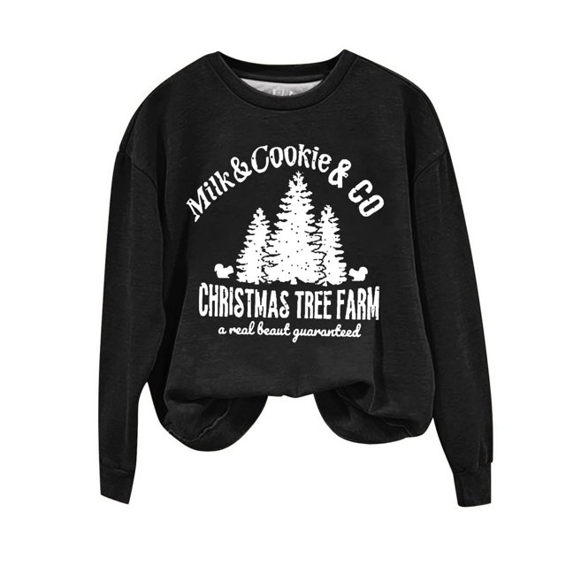 Staron Chandails de Noël Laids pour Femmes, Chandail à Enfiler Graphique Drôle de Ferme d'Arbres de Noël, Hauts de Noël, Chandails à Col Rond, Chandail à Manches Longues, Hauts Mode, Cadeaux de Noël pour Femmes 2024