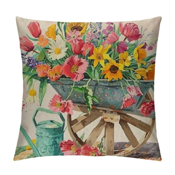 Fenyluxe Spring Outdoor Throw Pillow Covers Porch Decorative Cushion Cases Floral Farmhouse Flowers Decoration Home Decor for Sofa Couch Bed,Tulips Aqua Teal 12x12in