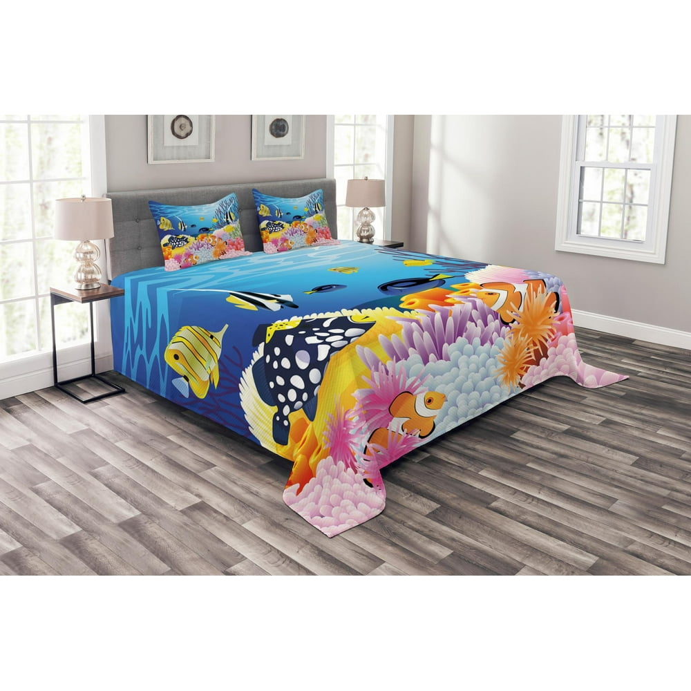 Fish Bedspread Set, Water Life with Different Kind of ...