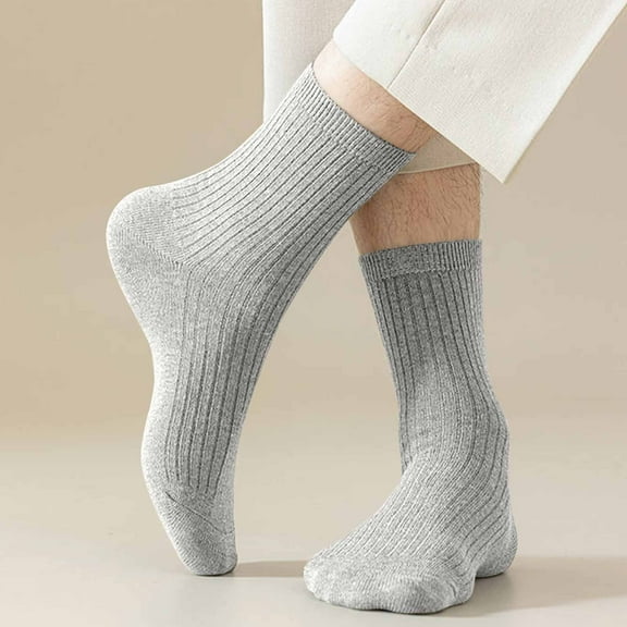 Pitauce 5 Pairs Mens Everyday Crew Socks, Mid-Calf Ribbed Cotton Dress Socks, Comfort Breathable
