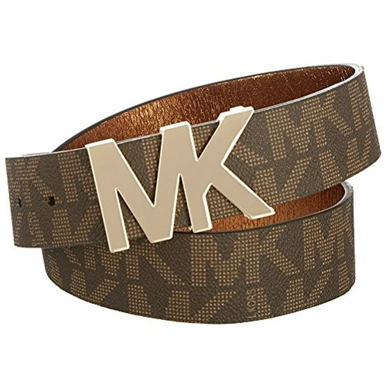 Michael Kors Signature Logo Belt with MK Logo Plaque Brown