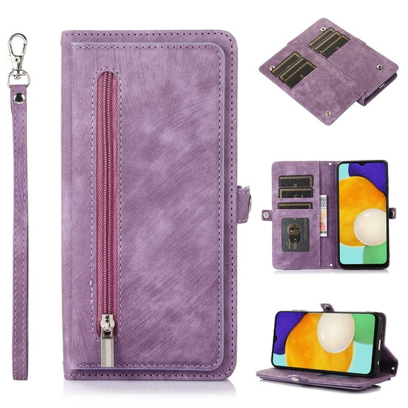 Allytech Galaxy S23 Ultra Case with Crossbody Strap, Zipper Pocket Hand Strap Lanyard Wallet Purse Case with Card Holder Stand PU Leather Cover for Samsung Galaxy S23 Ultra 5G (6.8") 2023, Purple