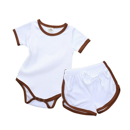 

KmaiSchai Pajamas Boys Girls Cotton Ribbed Summer Colour Block Short Sleeve Romper Bodysuit Shorts Sets Outfits Outfit For Big Kids 18Months- Girl Clothes Girl Outfits 18 Month Girl