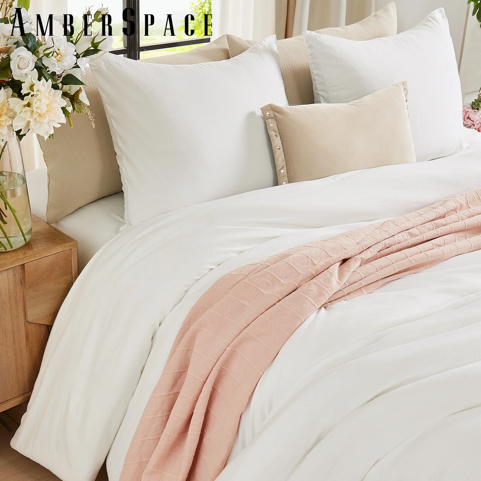 Amberspace Prewashed fabric 3-piece Bed in a Bag Comforter Set with Sheets,Arctic White,King