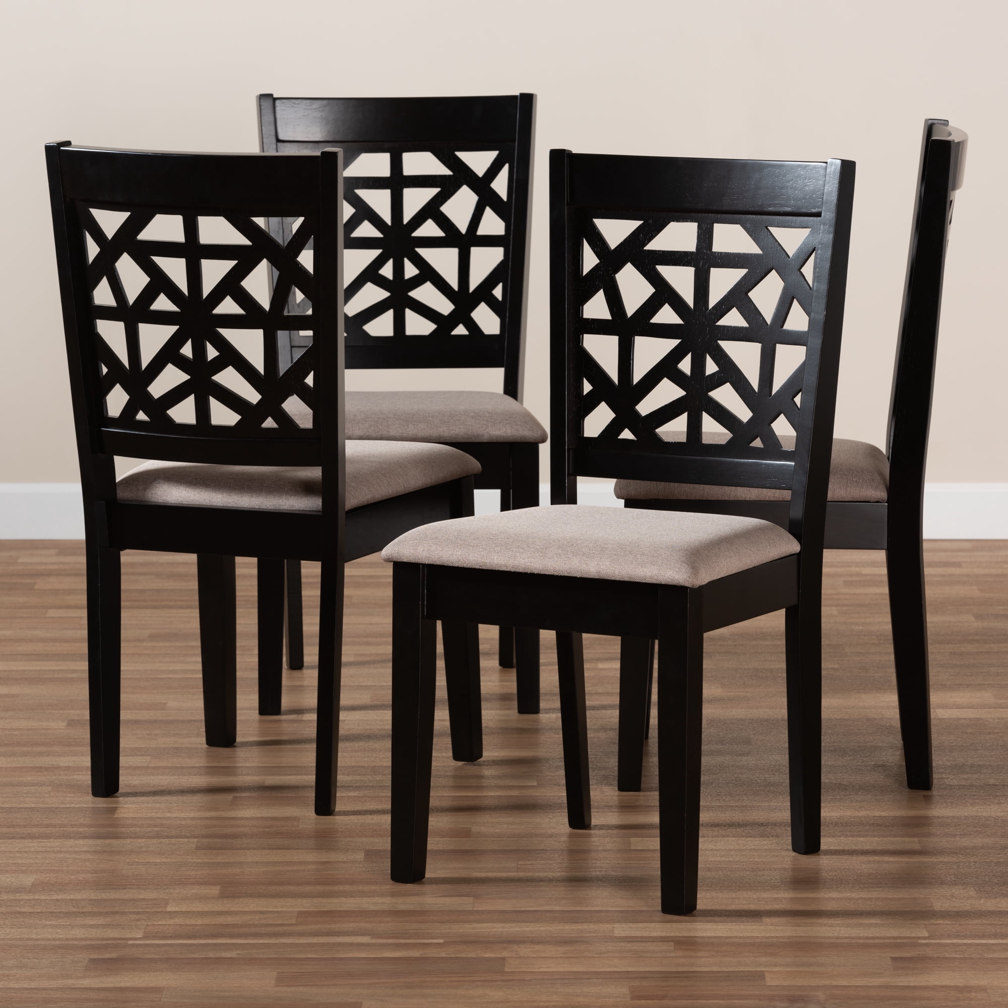 Baxton Studio Jackson Modern and Contemporary Sand Fabric Upholstered and Espresso Brown Finished Wood 4-Piece Dining Chair Set