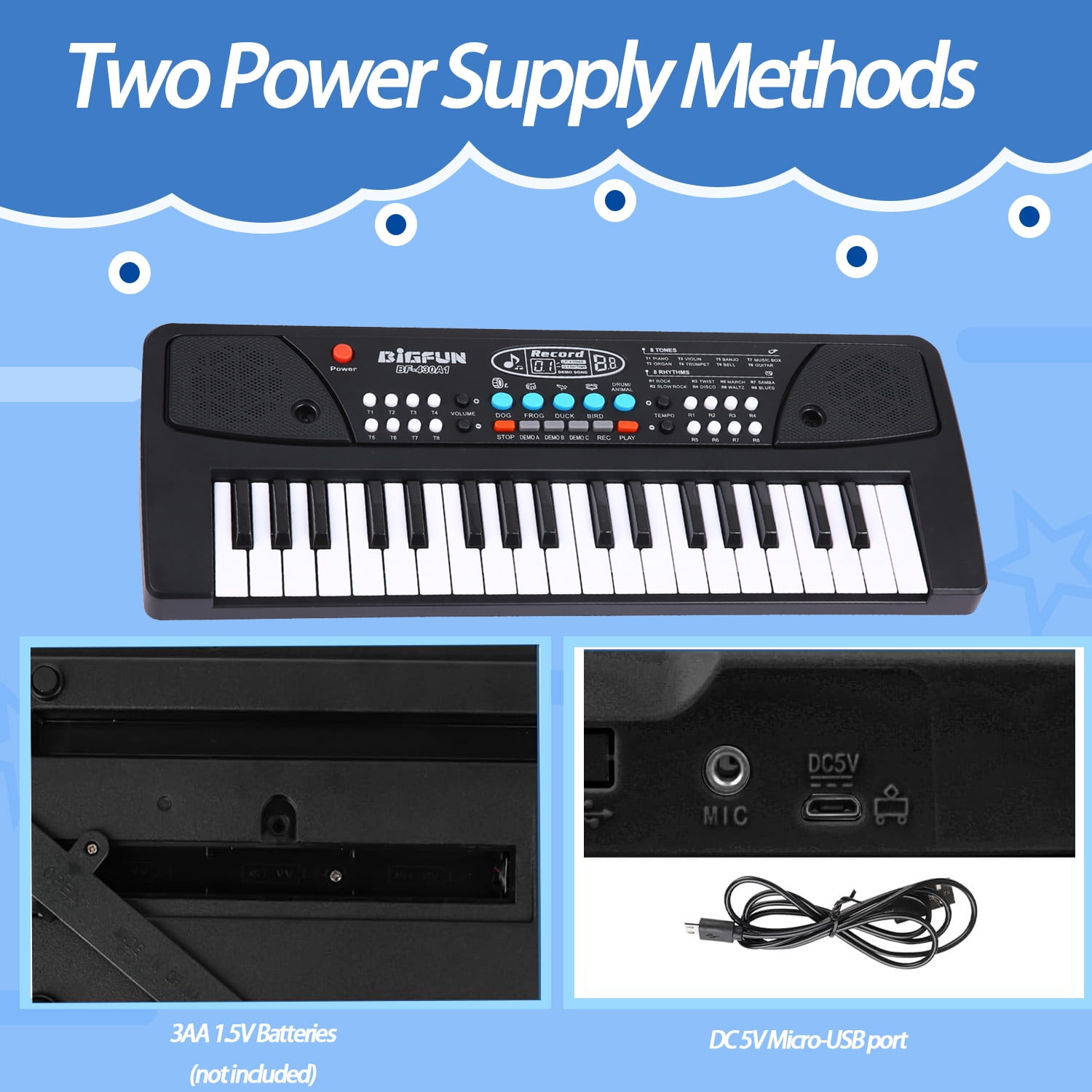 OUTGOO Kids Piano Keyboard, 37 Keys Portable Electronic Keyboard Piano with Microphone, Musical Instrument for Kids Boys Girls Age 3-6