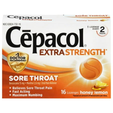 Cepacol Maximum Strength Throat Drop Lozenges, Honey Lemon, 16