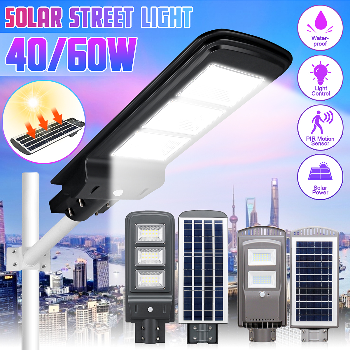 204060W Solar Street Light Parking Lot Light