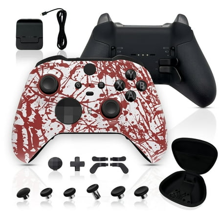 Silent Modz Custom Elite Series 2 Wireless Controller Compatible with Xbox Series X, Xbox Series S, Xbox One, Mobile & PC – Starter Bundle Gaming Controller with Accessories & Case (Blood Splash)