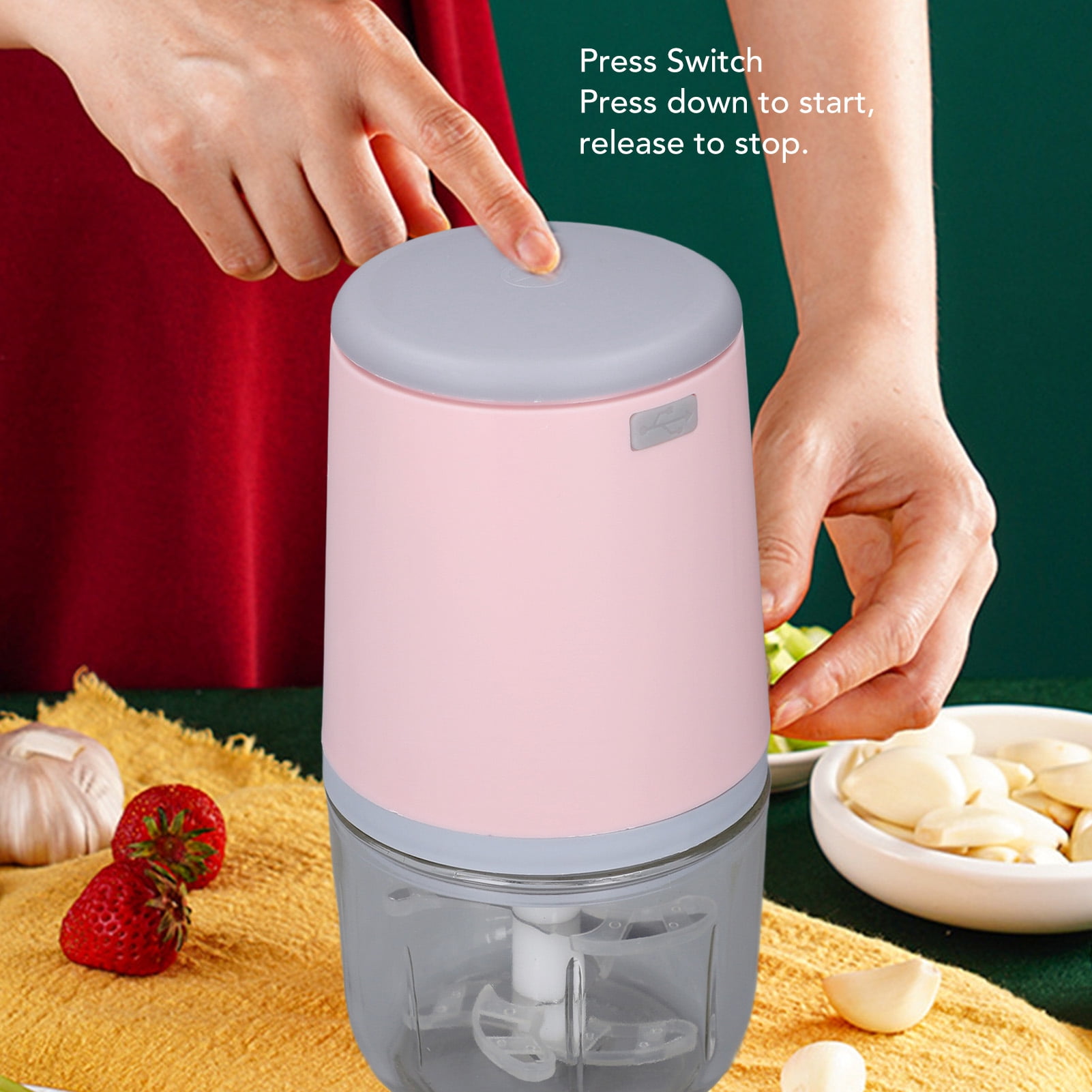 Suodoka 300ML Mini Baby Food Maker Small Electric Processor, Cordless Meat Grinder with 1500mAh Battery, Chopper for Vegetables Fruits Garlic, Pink