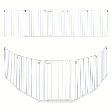 Extra Wide Gate With 3/ 5/8 Metal Panels, Extra Long Gate For Stairs Doorways Fireplace Fence, 3-in-1 Gate Playpen, Safety Gate And Safety Barrier