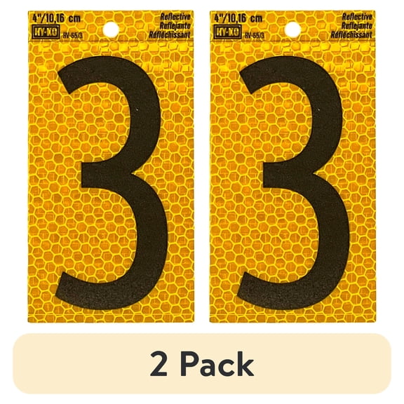 (2 pack) HY-KO 4" Yellow Self-Adhesive Reflective Number 3