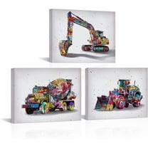Hieng Construction Truck Canvas Wall Art Vehicles Art Posters Graffiti Canvas Painting Prints Home Kids Bedroom Nursery Wall Decor Boys Gifts 12"x16"x3Pcs (small)