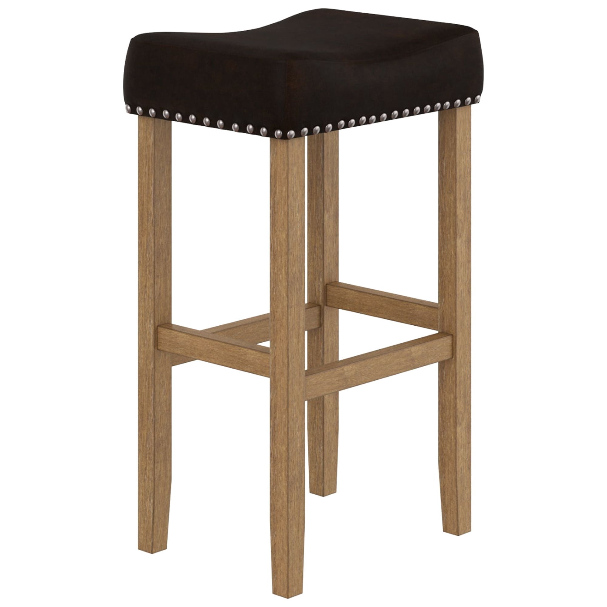 Nathan James Hylie Nailhead Wood Pub-Height Counter Bar Stool 29" Dark Brown Fabric Cushion Light Brown Finish